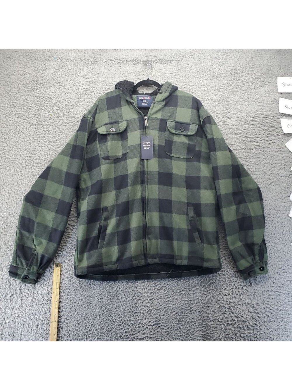 Outerwear Jacket Mens 2XL Green Plaid Hooded Full-Zip Cotton Blend *NWT8